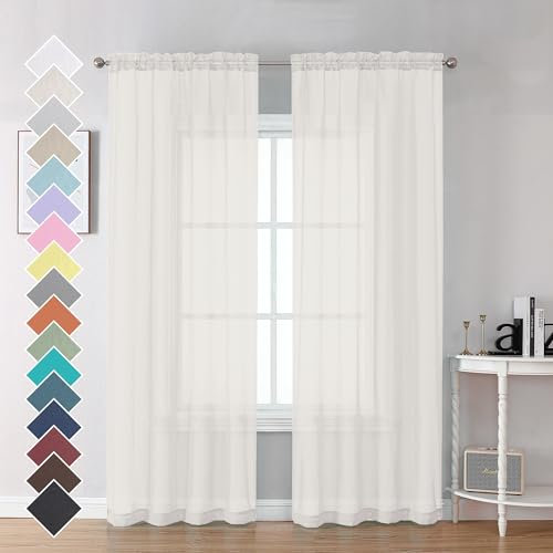 OVZME Ivory Sheer Curtains 84 Inch Length 2 Panels for Bedroom, Elegant Light Filtering Sheer Ivory Curtains Window Treatment for Living Room & Sliding Glass Door, 1 Pair, Each 42Wx84L