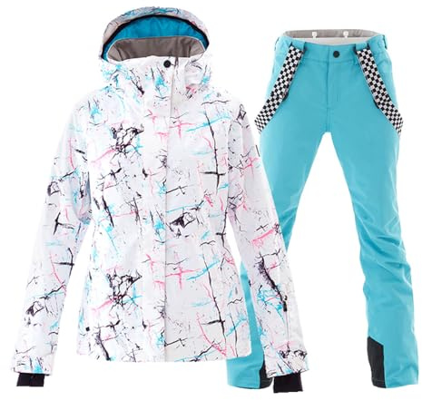 HOTIAN Ensemble veste et pantalon de ski pour femme, coupe-vent, imperméable, isolé, manteau de neige chaud pour l'hiver