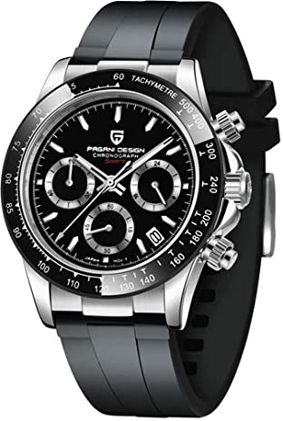 Pagani Design Herrenuhr Saphirglas Chronograph Edelstahl Wasserdicht Leuchtende Uhr Japanisches Uhrwerk Herren Quarzuhr Uhr für Männer（Schwarz-64）