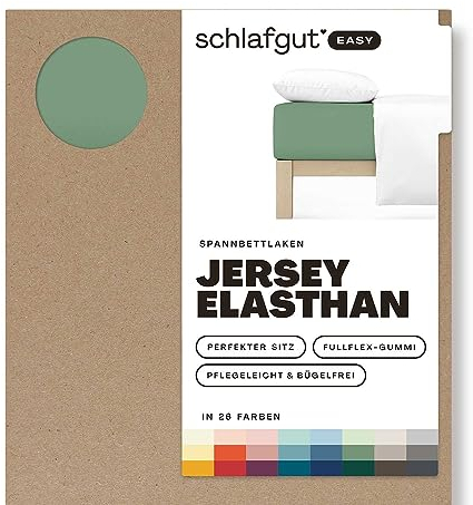 Schlafgut Easy Jersey Elasthan Spannbettlaken 120x200 bis 130x220 Green Mid, Spannbetttuch aus superweicher Baumwolle mit Elasthan