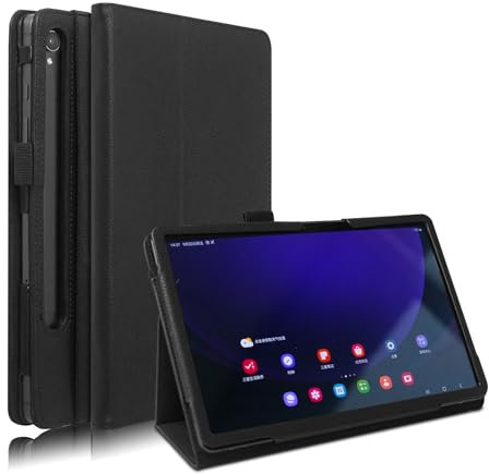 TOPCASE Hülle für Samsung Galaxy Tab S9/S9 FE 11 Zoll 2023/Tab S8 5G 11/S7 11 Schlanke,Leichte Folio-Leder-Standhülle mit Handschlaufe und S-Stifthalter, Auto Schlaf/Wachen,Schwarz