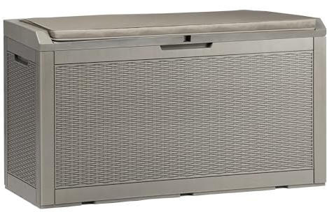 YITAHOME Scatola portaoggetti per esterni, impermeabile, 380 l, grande contenitore in resina, da giardino, per esterni, con serratura, colore: grigio chiaro