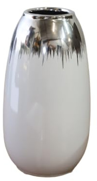 Keramisk vas vit och silver 13,5 x 26 cm
