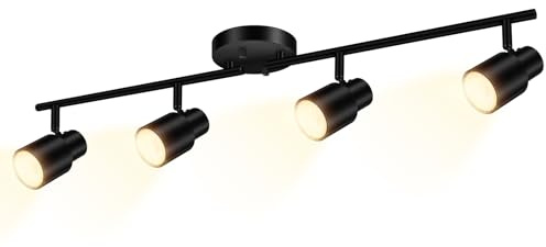 BoostArea LED 4 Light Track Lighting Kit,4 Way Industrial Ceiling Spot Lighting, Flexibly Rotatable Light Head for Kitchen, Living Room, Bedroom, Black,GU10 Bulb Not Included