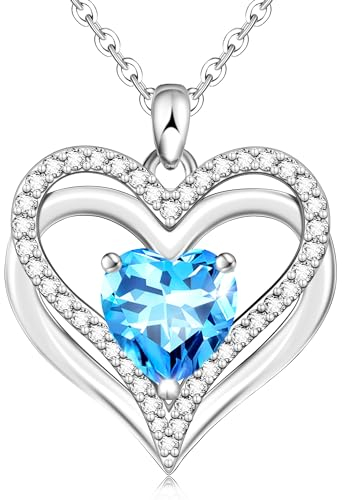 GIFT4U Aquamarin Kette, 925 Sterling Silber Halskette Damen Geburtsstein Kette Silberkette mit Aquamarin Anhänger März Geburtstagsgeschenk für Frauen Freundin Mädchen