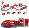 BASAMOU Trenino Elettrico per Bambini 3 4 5 6 7 8 Anni Treno Giocattolo Pista Macchinine, Bambini Giochi Pista da Corsa, Giocattolo educativo Bambino Regalo Compleanno, Natale (Camion dei Pompieri)
