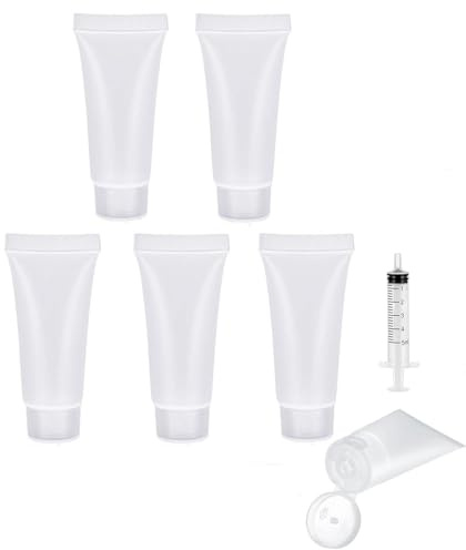 MORICOH 5PCS Plastic Soft Tubes Bottle,Refillable Container Bottles with Flip Cap, Squeezable Tube for Cream Shampoo Cleanser Shower Gel Lotion (30ml)