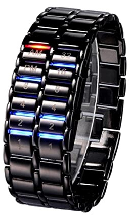 EnweMahi Orologi Binari LED, Orologio Digitale Luminoso Impermeabile, Display Ora/Data, Display AM/PM, Cinturino in Acciaio, Orologio Unico per Giovani Studenti Black