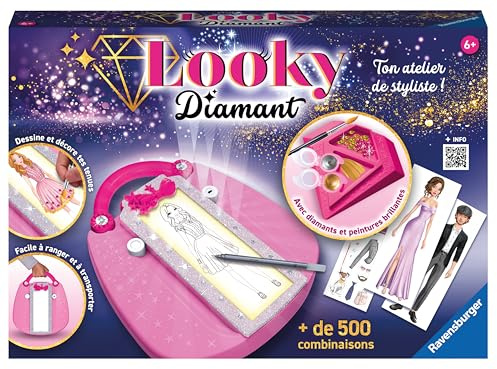 Ravensburger – Looky Diamant – Loisir créatif – Dessin de mode – Diamants – Peintures brillantes – Stylisme – Activité détente et créative – Créativité – Dès 6 ans – 23856 – Version française