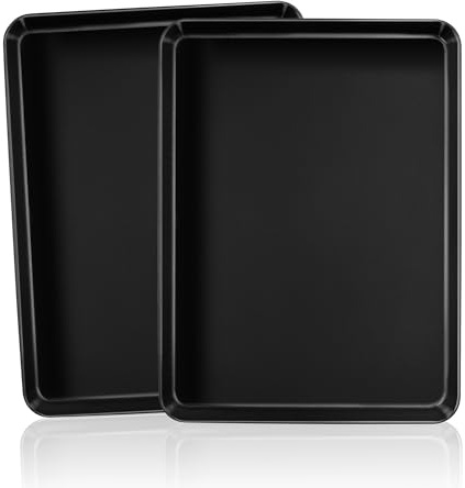 Homikit bakplåt, 2 stycken kakplåt i kolstål, 31,5 x 24,5 x 2,5 cm | Non-stick beläggning rektangulär ugnsplåt fettpanna, för matlagning bakning servering, hälsosam, rostskydd, lätt att rengöra