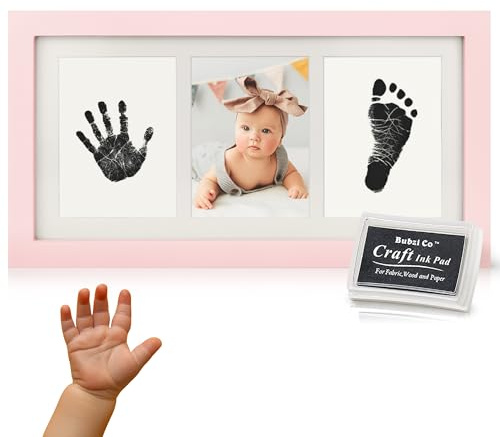 Bubzi Co Baby Handprint Kit & Footprint Photo Frame for Newborn Girls and Boys, Unique Baby Shower Gifts Set for Registry, Memorable Keepsake Decorations for Room Wall or Nursery Decor (Ballet Pink)