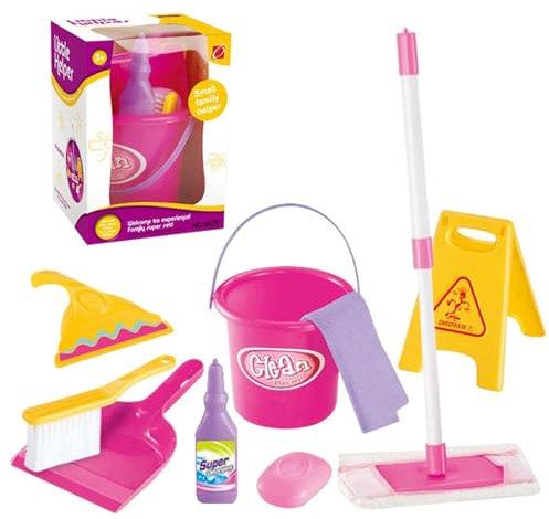 Nankoyal Kinderspielzeug-Reinigungsset, Kinderspiel-Reinigungsset - Haushaltsset,Spielzeug-Reinigungsset enthält Besen, Mopp, Bürste, Kehrschaufel, Eimer, Warnschild, STEM-Spielzeug für Kinder ab 3