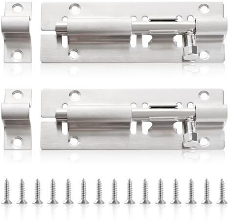 Lyeteung 2 PCS 96mm Door Barrel Bolt, Catch Latch Slide Bolt, Barrel Slide Latch Lock Stainless Steel, with Screws, for Bathroom Toilet Shed Door Furniture Pet Gate