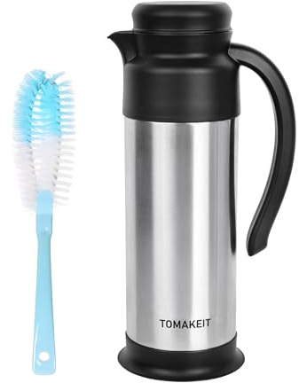 Creamer Pitcher for Coffee,1L/34 Oz Thermal Coffee Carafe,Stainless Steel Coffee Carafes for Keeping Hot and Cold,Double-Wall Design,12-Hour Hot & Cold,Leak-Proof, Portable for Travel,Camping,Office