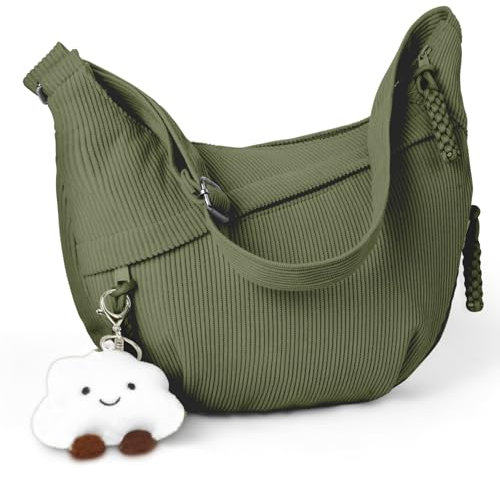 Aucuu Crossbody Bolso de Pana, Bolsos Bandolera Moda Bolso para Mujer, Bolsos Cruzados con Cremallera, Crossbody Bolsos con Correa Ajustable, Múltiples Bolsillo, para Compras Colegio Trabajar Viajar