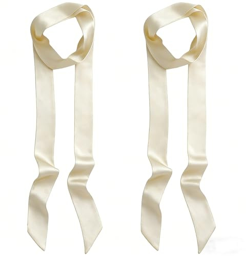 GORGECRAFT Pañuelo Largo de Poliéster de Color Liso de 2 m × 1.92cm de Seda de Satén para Bolso con Asa para Corbata Cinturón Diadema para Mujer (Floral Blanco)