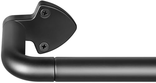 DEFYNEE Barra de cortina negra con diseño curvado, longitud 81–114 cm, extensible, Ø19 mm, secciones telescópicas, diseño envolvente para mejor oscurecimiento en interiores