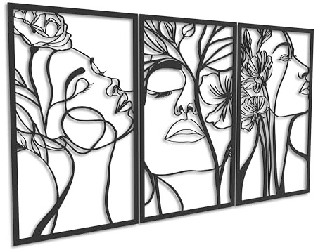 Kajaro - Set di Quadri Moderni Soggiorno - 3 Pezzi, Stampe d'Arte - 3 Pannelli Murali, Decorazione Moderna, Quadro Camera da Letto - Volti di Donne, 118x60cm + Quadro Aggiuntivo