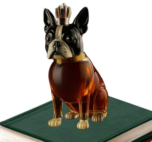 Bouteille en verre à whisky – Carafe en forme de chien, récipient à liqueur créatif, distributeur d'alcool élégant, statue d'animal, accessoire de bar vintage | Porte-spiritueux décoratif pour whisky