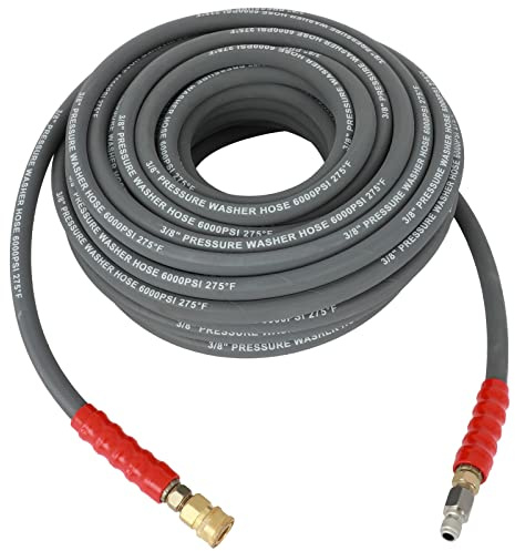 SCITOO 3/8 Pressure Washer Hose 100ft 6000psi 2-Braid Grey Hot Water Pressure Washer Hose