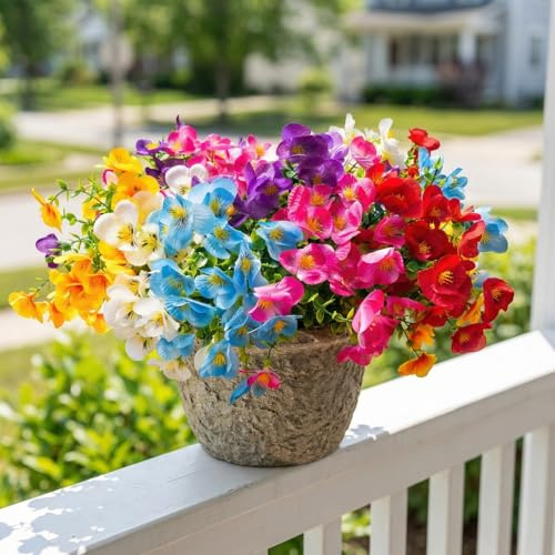trytuny Artificial Flowers for Outdoor, Realistic Faux Plants for Outside Indoor Porch Patio Window Box Planter Home Decor (12Pcs Mixed Color)