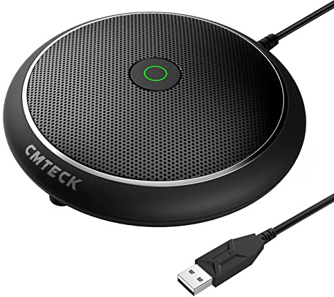 CMTECK Microfono USB da conferenza, microfono desktop per computer con funzione mute, microfono omnidirezionale a condensatore per PC, per video, streaming, chiamate VoIP, Plug & Play, compatibile con
