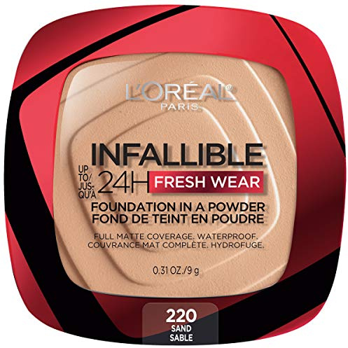 L'Oreal Paris Makeup Infallible Fresh Wear Foundation in a Powder, Up to 24H Wear, Waterproof, Sand, 0.31 oz.
