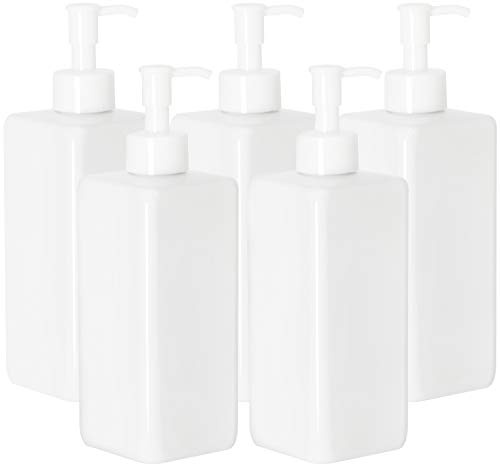 Youngever Lot de 5 Bouteilles de Pompe de Lotion en Plastique Rechargeables Vides 500ML, Distributeur Flacon Pompe(Blanc)