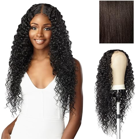 Sensationnel Butta Lace Hhm Wigs - Bohemian 28 Inch Human Hair Blend Extra Wide 5 Inch Parting Preplucked Hairline Glueless Lacefront (2 DARKBROWN)
