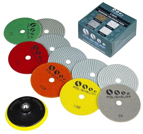 5 Inch Diamond Concrete Polishing Pads Wet Dry Set for Quartz Marble Stone Countertop Concrete Granite Polishing by POLISHSURF