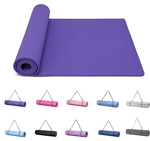 Good Nite Yoga Mat Exercise Mats Workout Pilates Fitness Mat for Women Men Non-Slip Thick 6mm High Density Gymnastics Mats with Carry Strap Tpe 183 x 61 x 0.6cm (Edo Purple)