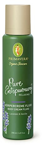 PRIMAVERA Pure Entspannung Körpercreme Fluid 200 ml – Body Lotion, Naturkosmetik – Lavendel, Vanille Duft – beruhigend, nährend, glättend – vegan