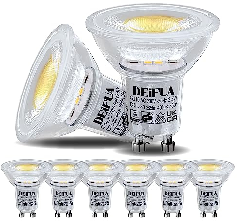 DEIFUA GU10 LED Lampe Neutralweiss 4000K 3.5W 385 Lumen Ersetzt 50W Halogen Leuchtmittel, 6er Pack, Nicht Dimmbar Reflektorlampen, Flimmerfrei Strahler, Abstrahlwinkel 360° Birnen, 38° Spot