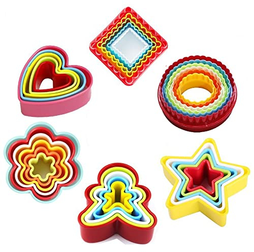 Cookie Cutter Shapes Set, 32 Pieces 6 Shapes Biscuit Cutter Shapes, Cake and Vegetable Cutting Moulds for Children and Adults (Heart/Star/Plum Blossom/Circular/Square/Human Type Shape).