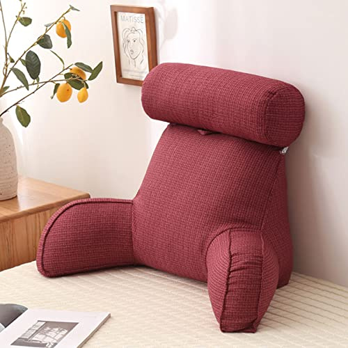 Premium Reading Bed Rest Pillow, with Armrest Bedrest Pillow, Lumbar Support Cushion, Detachable and Washable, for Sitting Up in Bed Relaxing Watching TV (Wine Red 75×40×40cm)