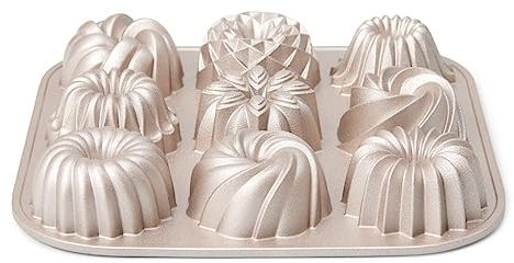patisse 04521 – Backform für 9 Mini-Gugelhuffs, 9 Mini-Bundt Cakes, Aluminiumguss, goldfarben, 24 x 24 x 4,5 cm