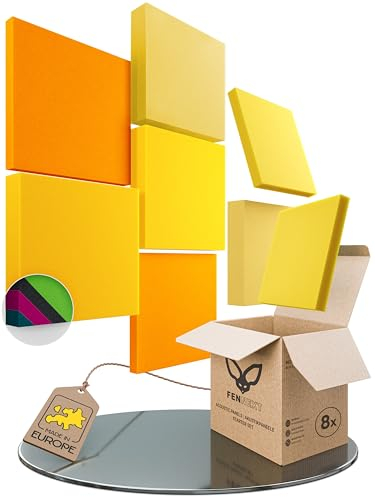 FENNEXT® Schallabsorber Akustikpaneele [8 Stk.] für spürbar reduzierte Geräusche I Modernes Akustikbild aus Quadrat Akustikplatten I Unbedenkliche Wand Paneele hergestellt in der EU I 3D Panels