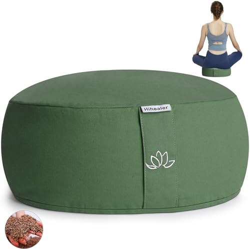 Hihealer Coussin de Méditation Yoga - Zafu de Sol Rempli de Coques de Sarrasin et Charbon Actif, 33 x 33 x 15 cm, Idéal pour Yoga, Relaxation, pour Femmes et Hommes (Vert forêt, 33 x 33 x 15 cm)