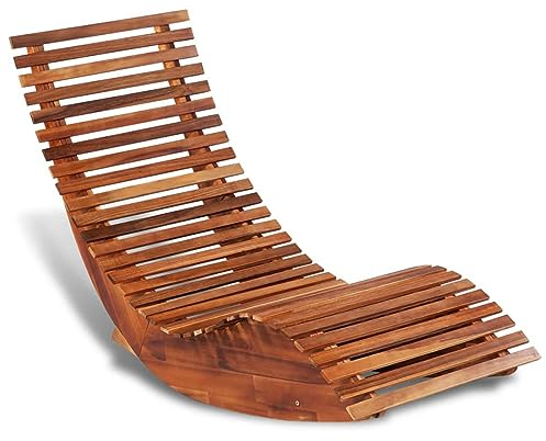 Tumbona mecedora de madera de acacia, para jardín, resistente a la intemperie, ergonómica, para jardín, sauna, tumbona de madera, 149 x 60 x 86 cm (1 unidad)