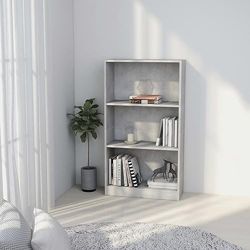 ShGaxin Hylla med 3 nivåer, bokhylla, bokhylla, bokhylla, trapphylla, hyllor för ungdomsrum, möbelhyllor, grå betongspånskiva 60 x 24 x 108 cm