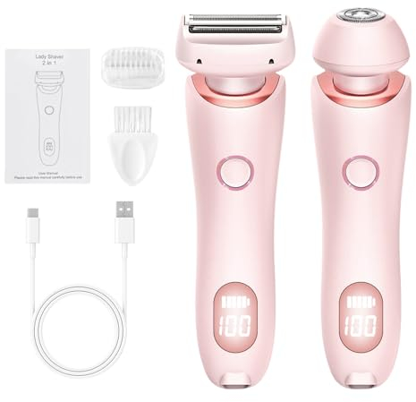 Elektrischer Rasierer Damen, Damenrasierer Elektrisch, Intimrasierer Für Frauen, 2 In 1 Nass/Trocken Wasserdicht Rasierer Damen Intimbereich Für Gesicht Bikini Beine Arme Körper Achseln (Rosa)