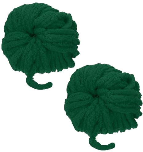 sourcing map 2pcs Polyester Chunky Yarn Bulky Thick Fluffy Yarn for Crochet Soft Chenille Blanket for Hand Knitting Crocheting DIY (Dark Green, 30 Yards/27m)