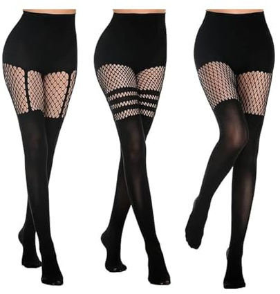 3 Pares Medias Transparentes, Medias de Negras de Cintura Alta, Medias Negras Mujer con Diferentes Patrones, Medias de Rayas Liguero para Mujeres, Sexy Club Medias de Nylon Nocturno Pantimedias