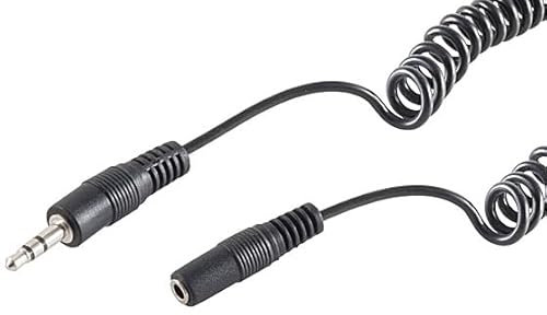 1aTTack.de 1x 2,5m - Schwarz 3,5mm Klinkenkabel Stereo Spiralkabel Verlängerungskabel Vergossene Stecker Vernickelte Kontakte Perfekt für Kopfhörer, Lautsprecher & HiFi