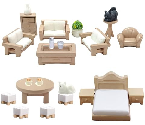 Muebles Casa de Muñecas, Muebles de Juego de Simulación, Minicasa de Muñecas de 1:12, 23 Piezas Mueble en Miniatura, para Niños y Niñas