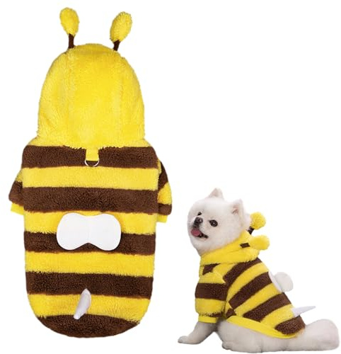 Caldo costume per animali domestici, felpa con cappuccio, simpatica, in morbido pile, con anello a D, confortevole, traspirante, per animali domestici, cosplay, cappotto invernale (ape gialla, S)