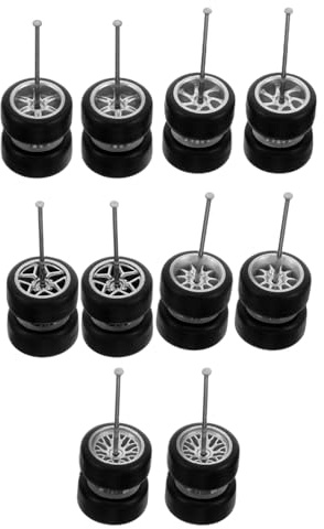 Toyvian 1/64 Scale Alloy Toy Car Wheels and Rubber Tires Set, Silver Star, Tree Fork B, Ten-spoke, 7-spoke, 6-spoke Designs, Replacement Rc Car Tire Accessories for Model Vehicle DIY