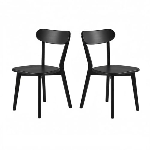 Matrumsstolar av massivt trä, uppsättning av 2/4, vadderade moderna köksstolar, Mid-Century vintagestol med ergonomiskt, krökt ryggstöd, enkel montering svart, 2 stycken