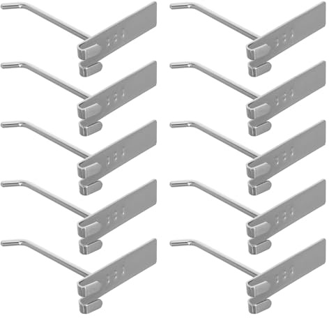 MALUGOGO Ganchos para Panel Perforado de 10 Cm, 6 Mm de Grosor, 10 Unidades, Ganchos Metálicos para Estantes y Organización en Cocina, Garaje E Industria