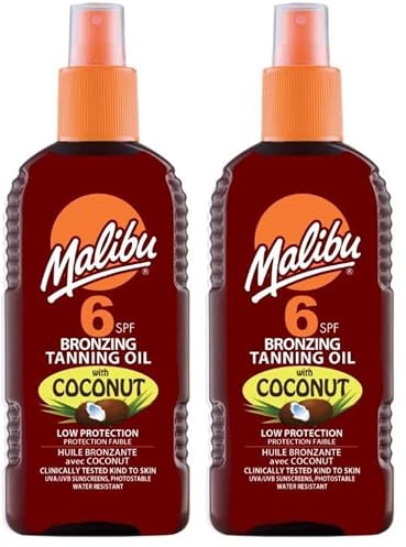 Malibu Sun SPF 15 Bronzing Tanning Oil Spray with Coconut Oil, Hydrating Body Tanning Oil for Natural Golden Tan, Water Resistant, 200ml (Pack of 2)